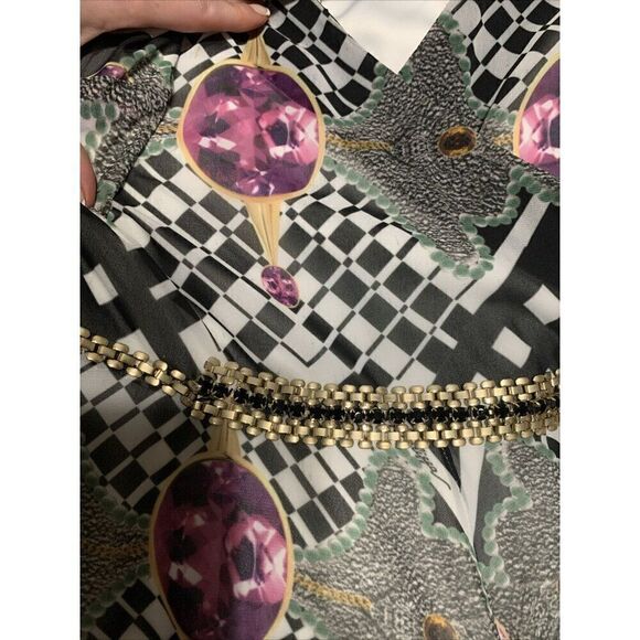 Balizza Black White Purple V Neck Tank Knee Length Dress Xs 36 - Picture 4 of 5